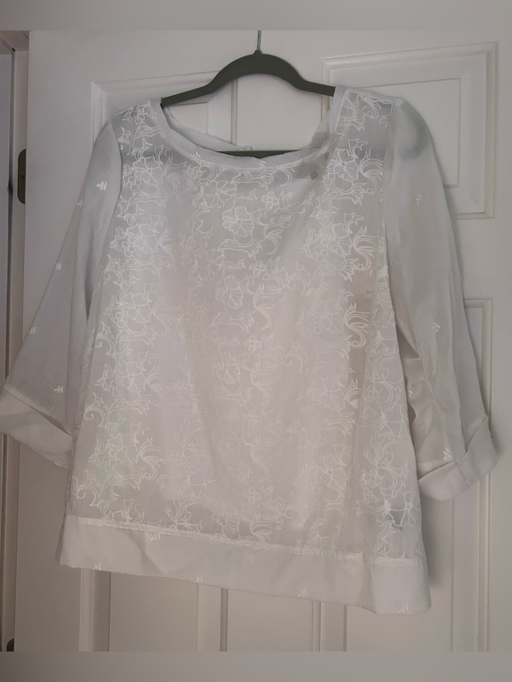 NWT Cynthia Rowley White Floral Lace Blouse, Cami with Overlay XL